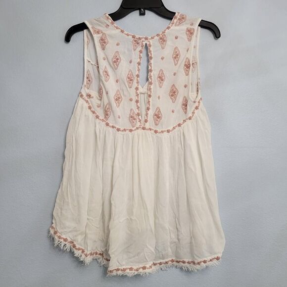 Free People Diamond Embroidered Tunic Tank Top White Rose Boho Flowy XS - Picture 1 of 7